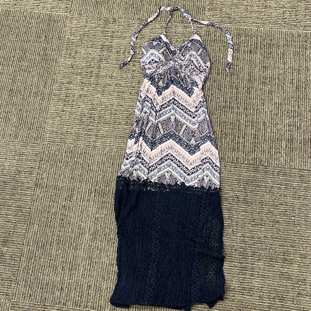 Vanity long blue pattern dress